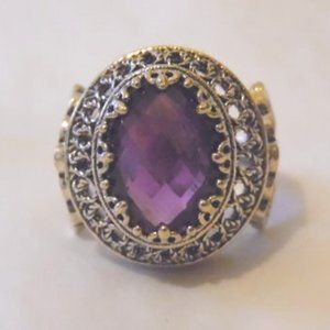 COPY - COPY - Ottoman Silver Amethyst Oval Gemstone Filigree Ring Size 8
